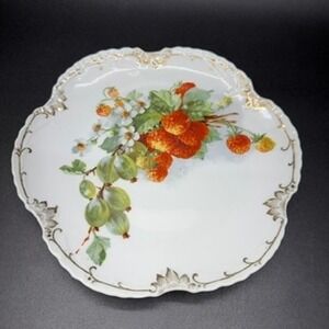 Antique Z S Co Bavaria Porcelain Plate Hand Painted Berry Gold Rim Hand Painted
